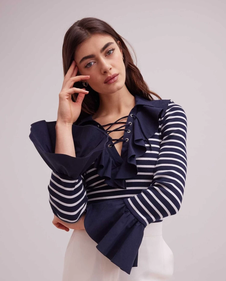 Anne Fontaine Coquillage Top in Dark Navy | Elegant Women's Blouse