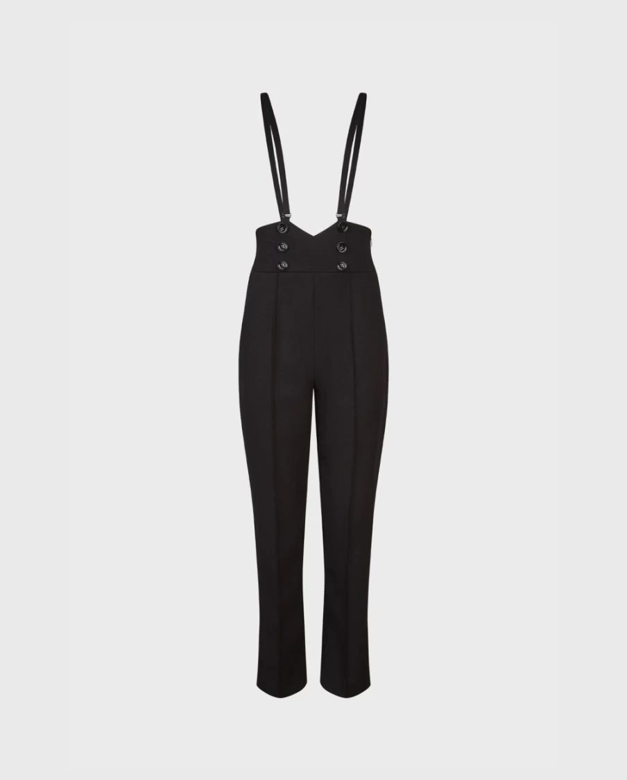 Anne Fontaine Blake Black High-Waisted Suspender Pants for Women