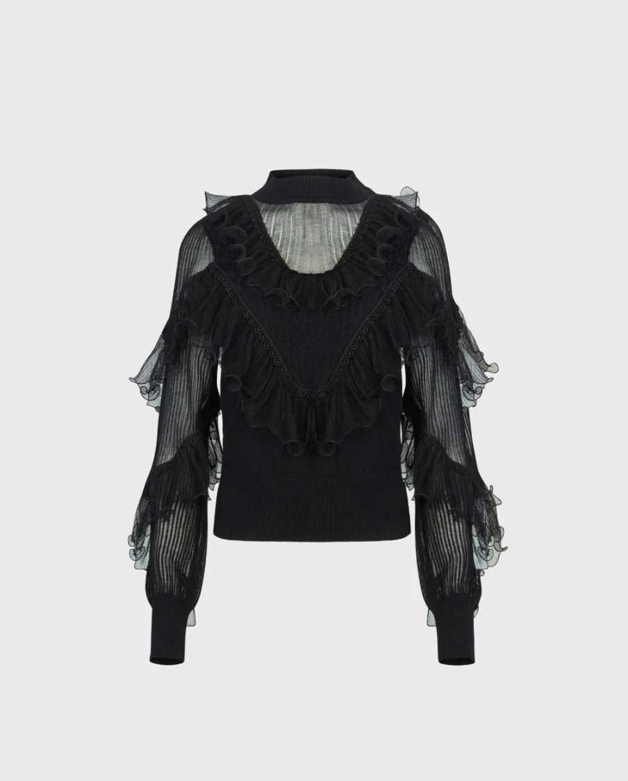 Anne Fontaine Black Oeuvre Top Women's Elegant Blouse