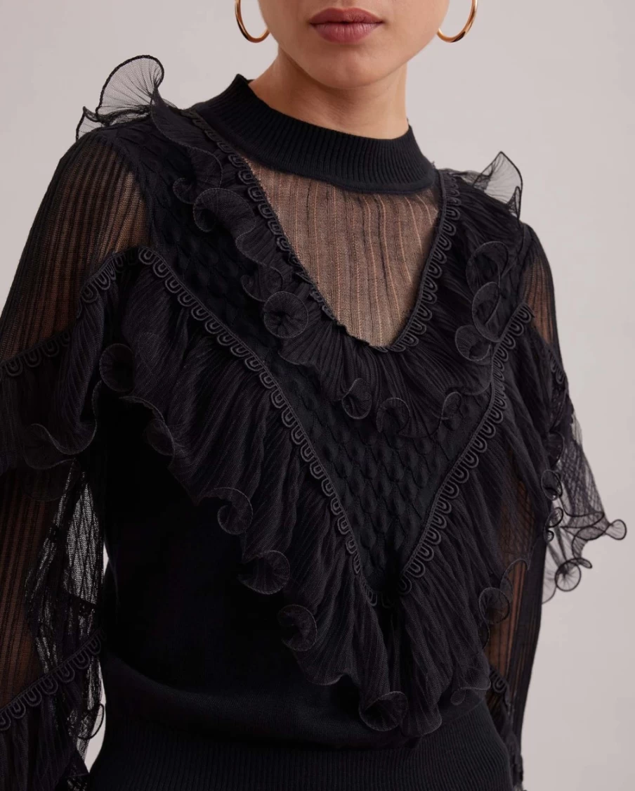 Anne Fontaine Black Oeuvre Top Women's Elegant Blouse