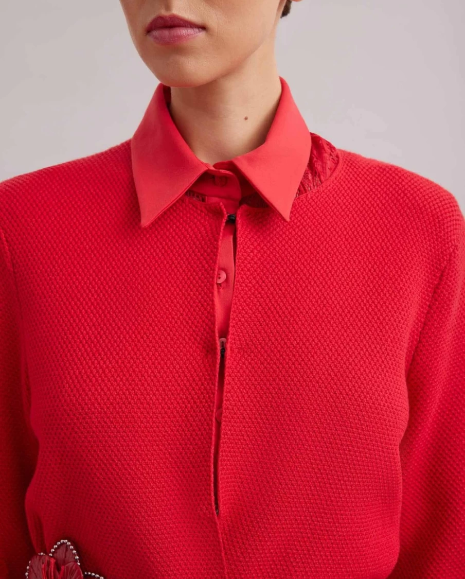 Anne Fontaine Red Shada Cardigan - Women's Elegant Knitwear