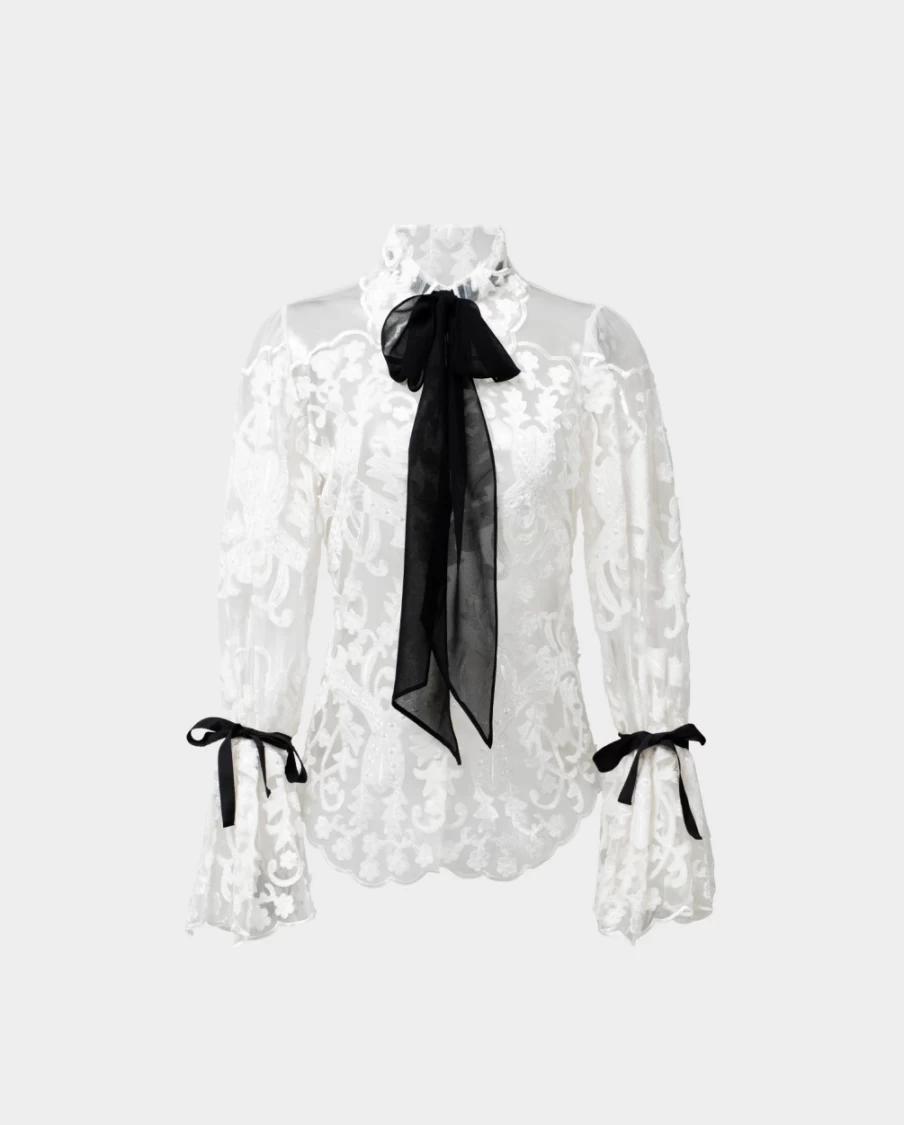 Anne Fontaine White Arabesque Blouse - Elegant Embroidered Top for Women