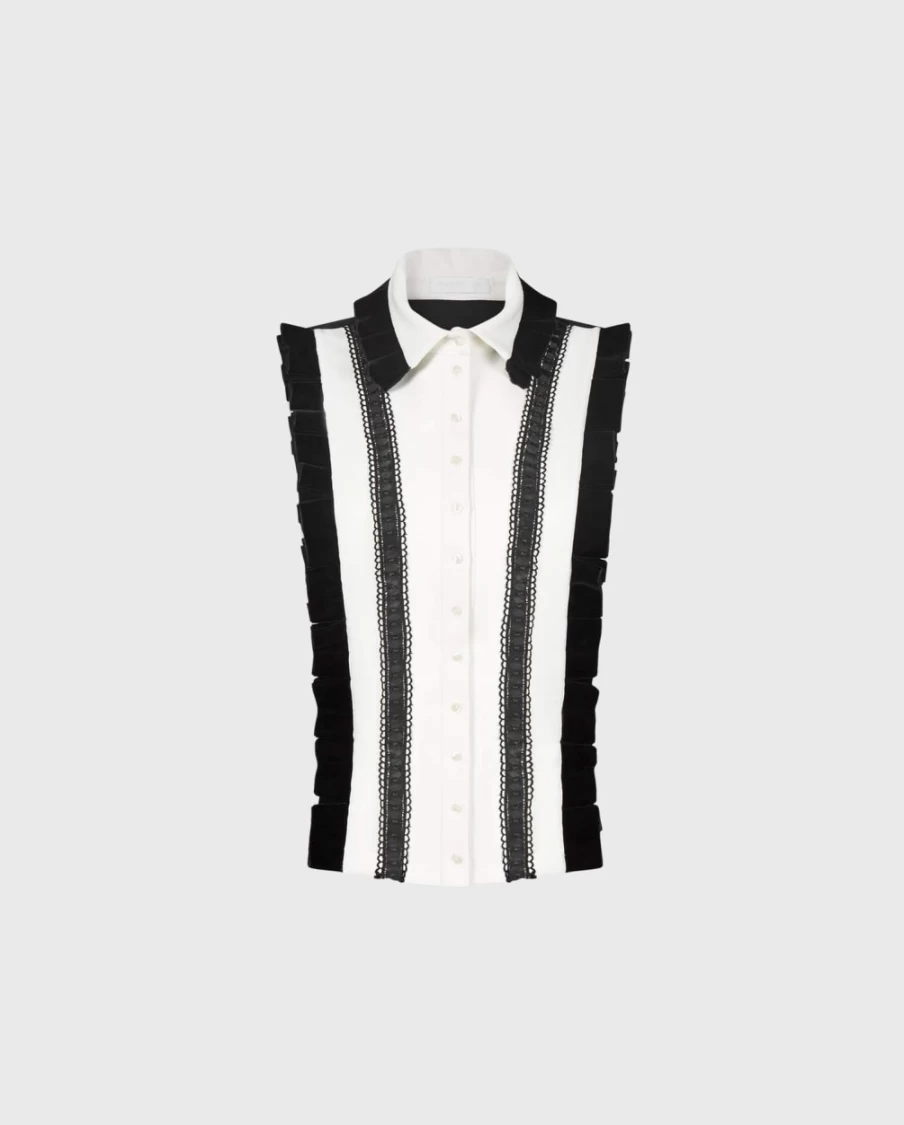 Anne Fontaine Black & White Taho Shirtfront - Elegant Contrast Collar Top