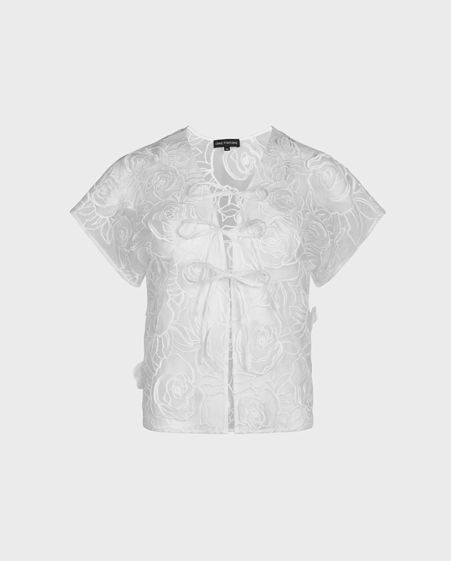 Anne Fontaine White Fleurs Blouse - Elegant Floral Embroidered Women's Top