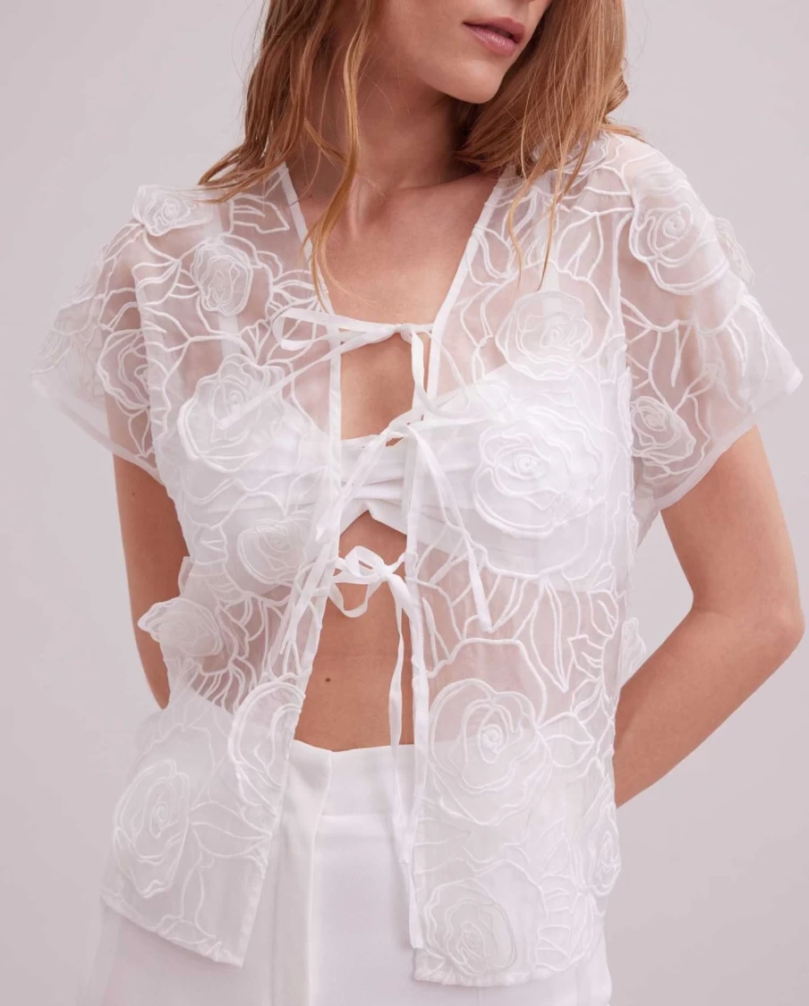 Anne Fontaine White Fleurs Blouse - Elegant Floral Embroidered Women's Top