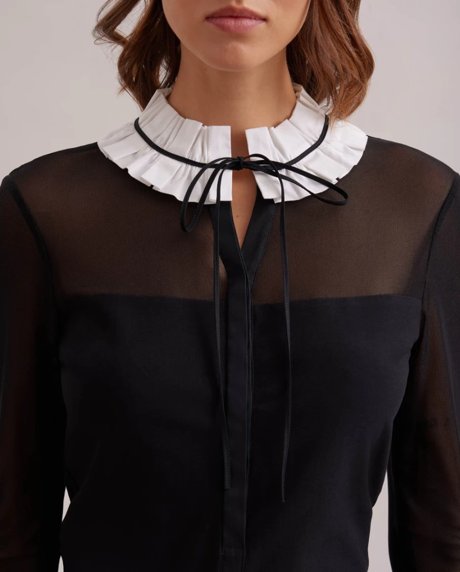 Anne Fontaine Beinecke Black & White Shirt - Classic Contrast Collar Women's Top