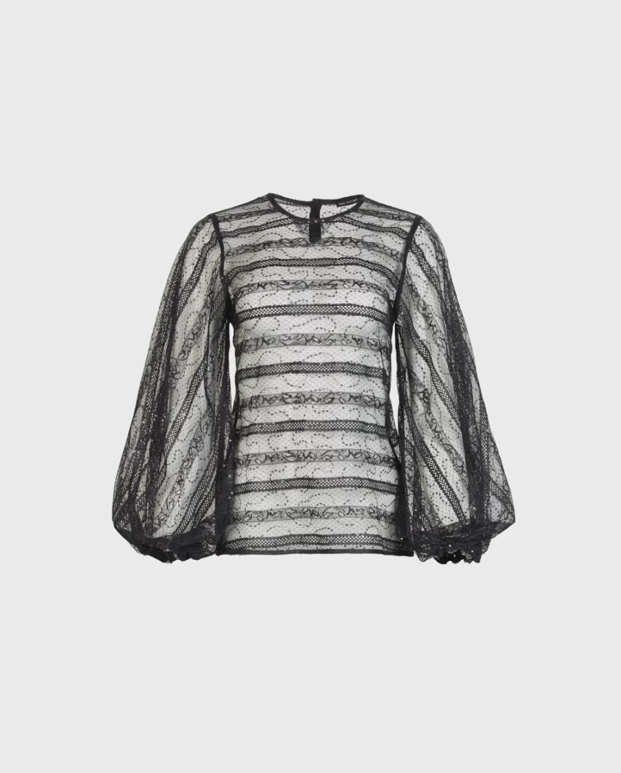 Anne Fontaine Black Romantic Blouse for Women - Elegant Long Sleeve Tops
