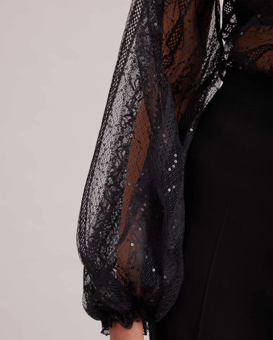 Anne Fontaine Black Romantic Blouse for Women - Elegant Long Sleeve Tops