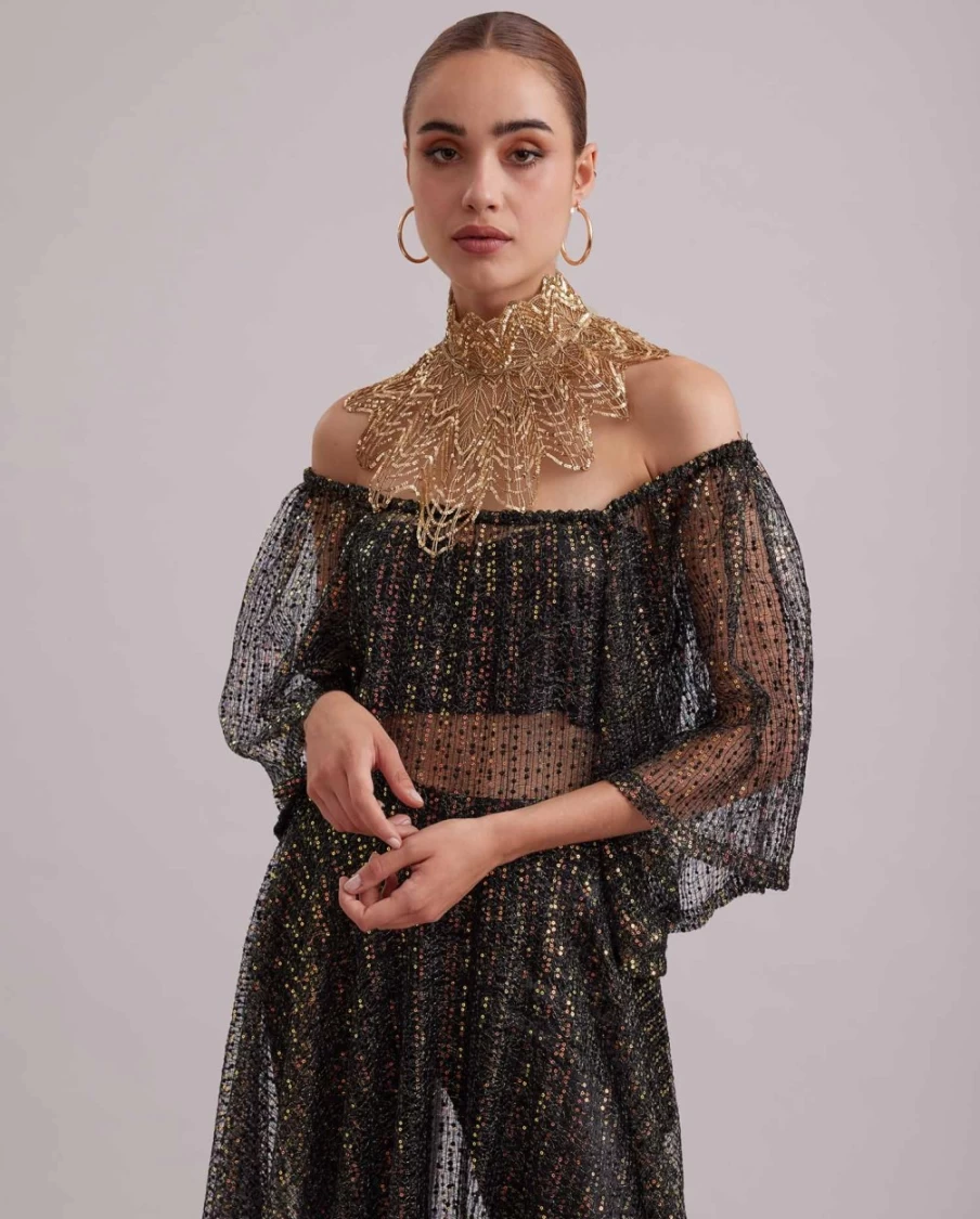 Anne Fontaine Black Baroque Dress - Elegant Vintage-Inspired Gown