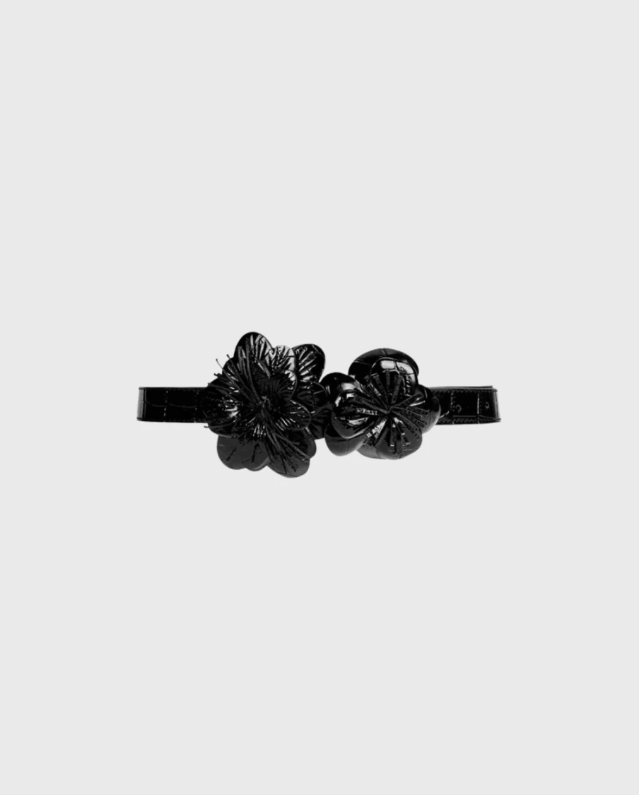 Anne Fontaine Amelie Crocodile-Embossed Leather Belt with Buckle