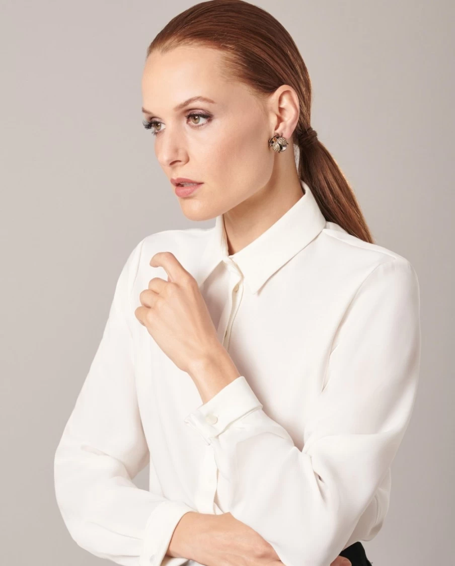 Anne Fontaine Genna Elegant Pearl Drop Earrings for Women - Luxury Gold Hoop Dangle Earrings