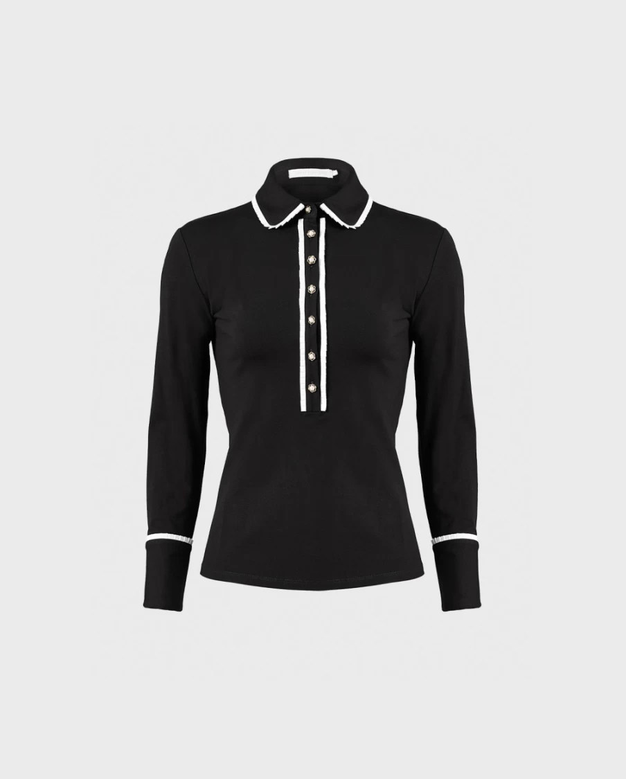 Anne Fontaine Faustine Black & White Shirt for Women - Elegant Contrast Collar Top