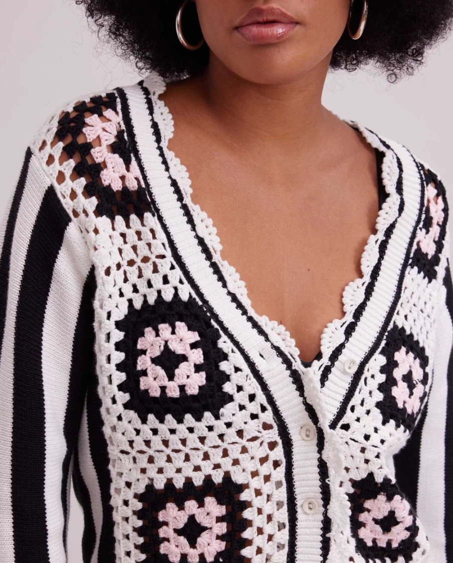 Anne Fontaine Black & White Cubisme Cardigan - Elegant Knitwear for Women