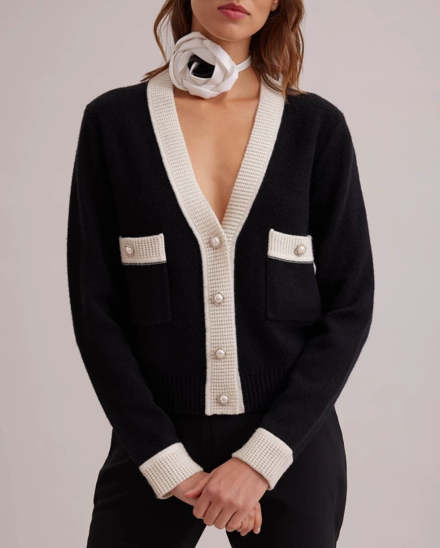 Anne Fontaine Black Script Cardigan - Elegant Knit Sweater for Women