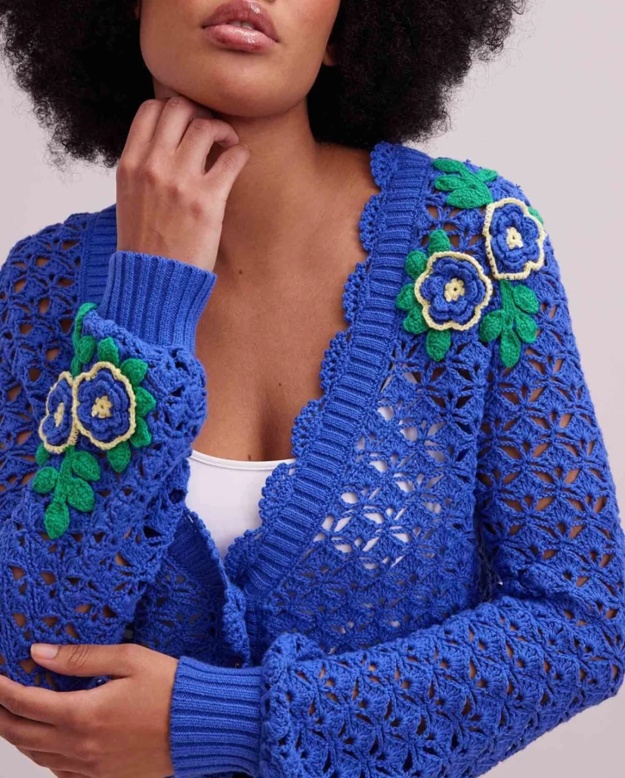 Anne Fontaine Blue Sunflower Print Cardigan for Women