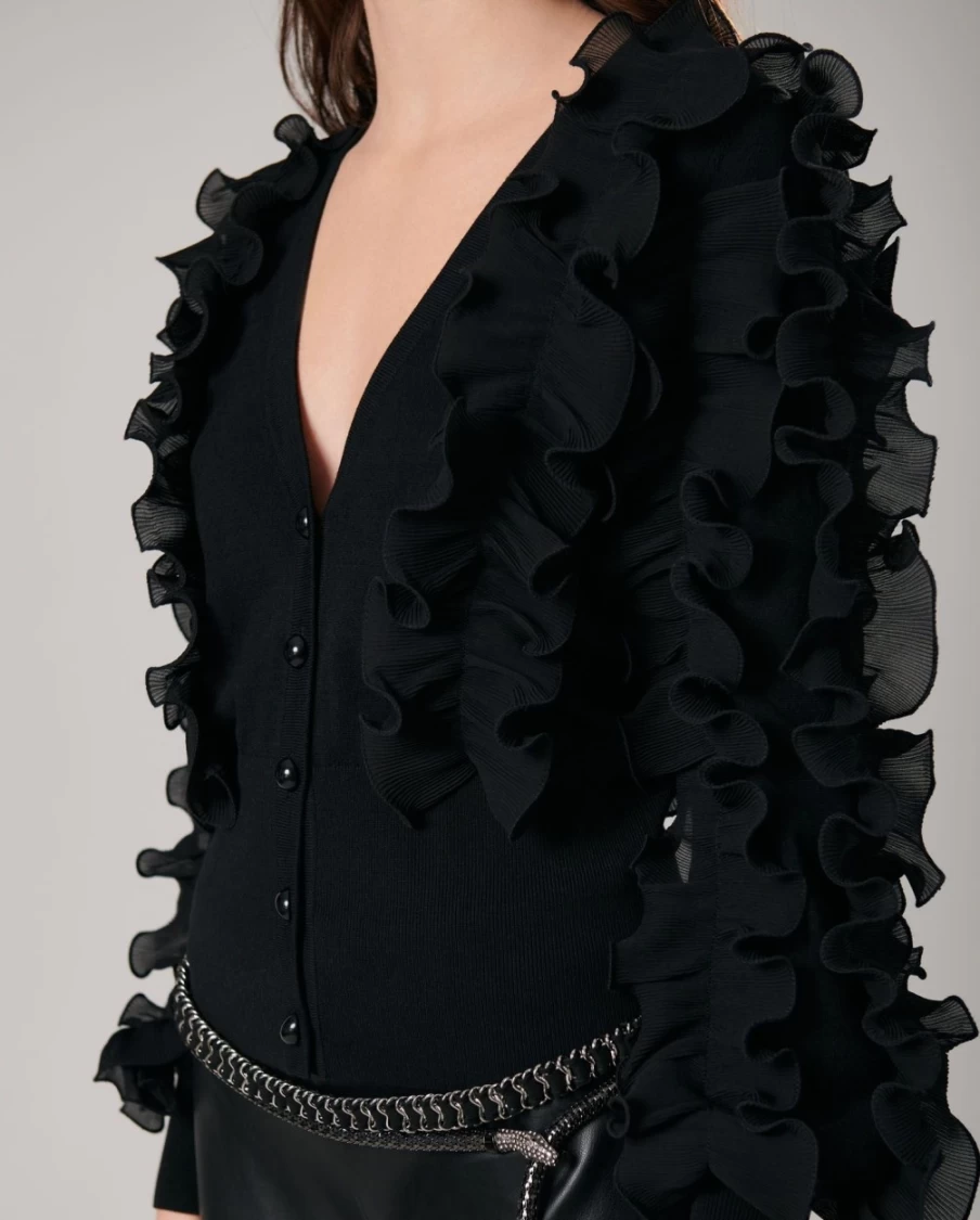 Anne Fontaine Black Celine Cardigan Women's Elegant Knit Sweater