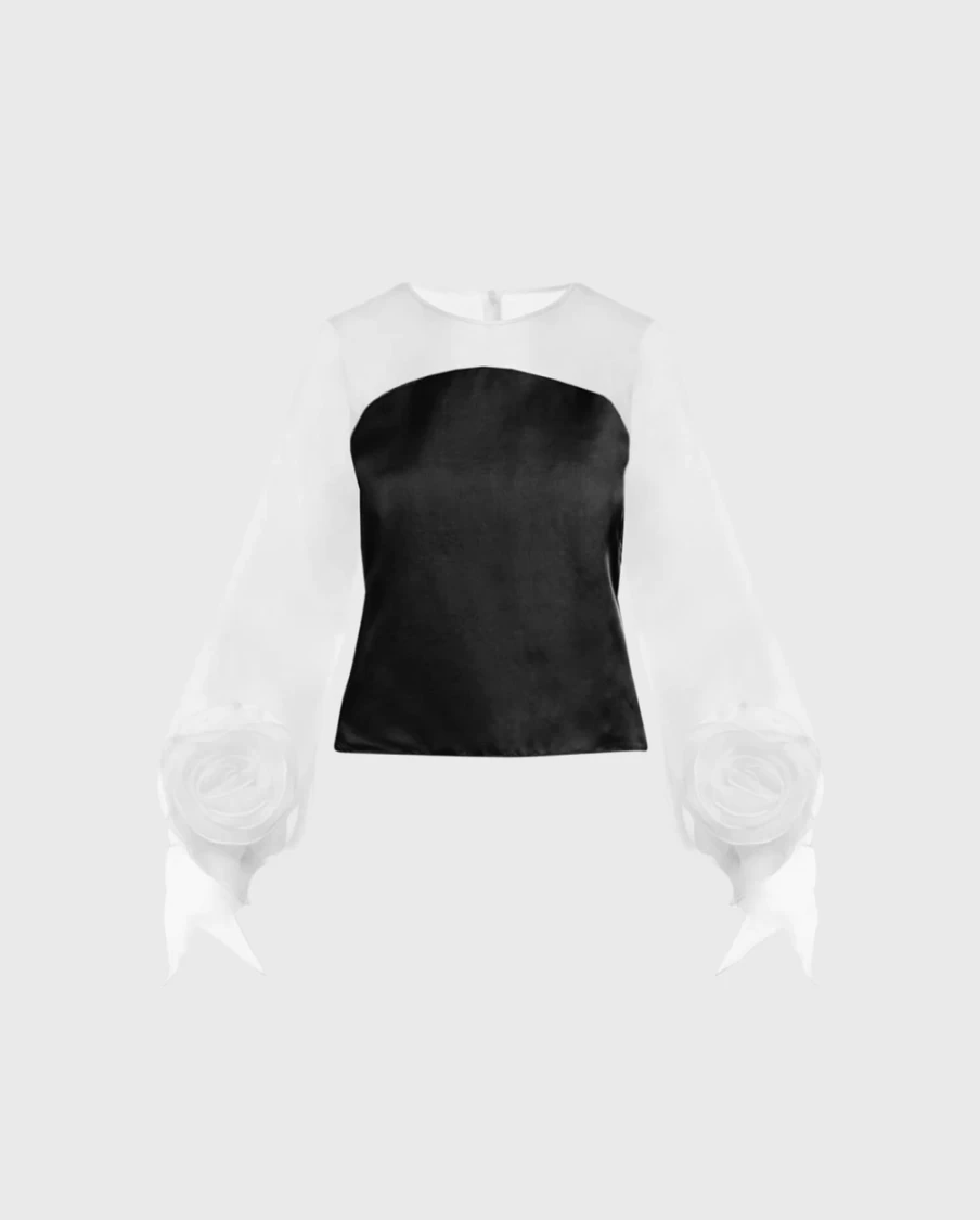 Anne Fontaine Black & White Spring Blouse - Elegant Floral Print Top