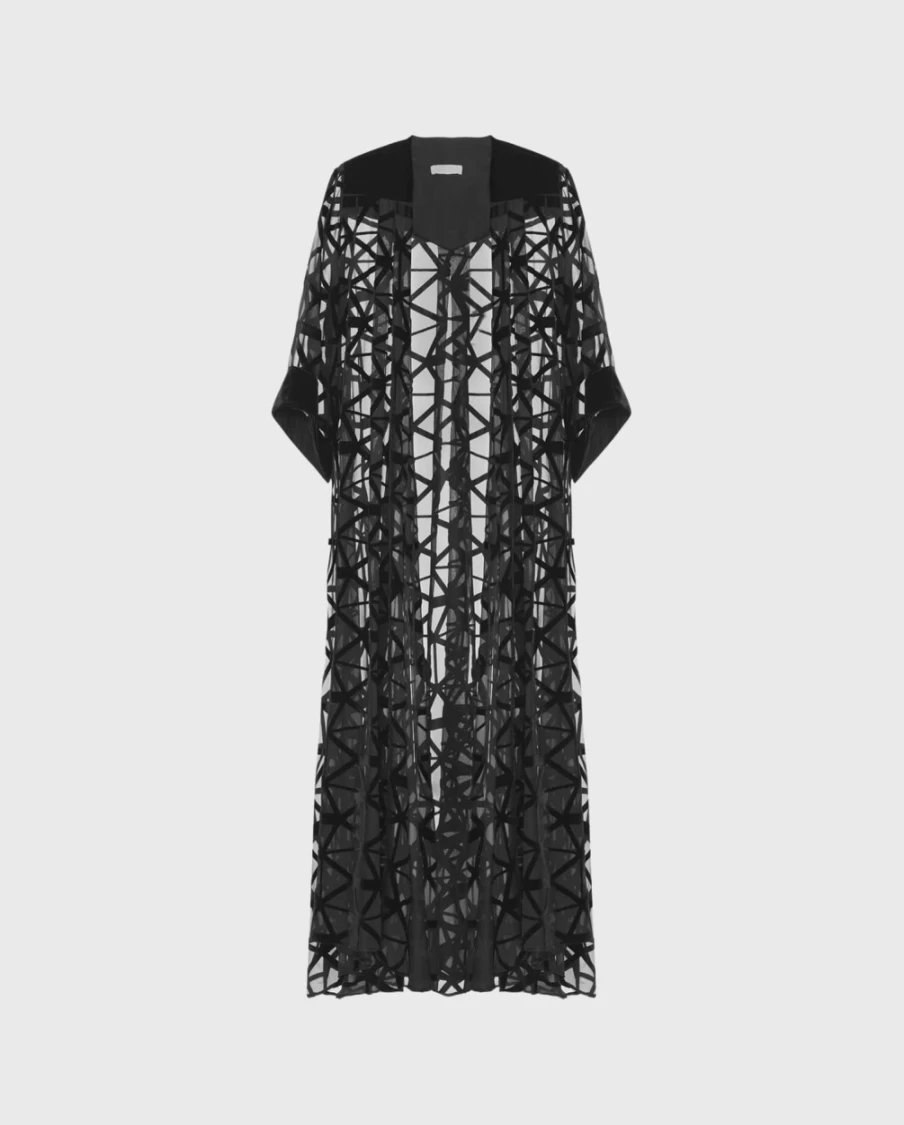 Anne Fontaine Black Kimono - Elegant Women's Lace-Up Long Robe