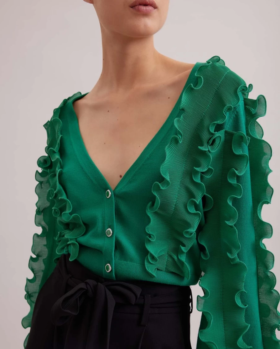 Anne Fontaine Green Celine Cardigan Women's Knit Sweater