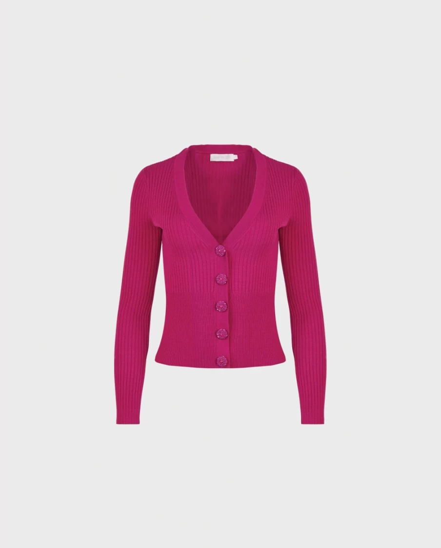 Anne Fontaine Fuchsia Solfege Cardigan Women's Pink Knit Sweater