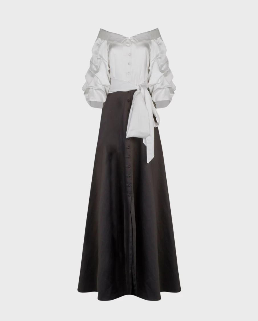 Anne Fontaine Black & White Drama Dress - Elegant Contrast Design
