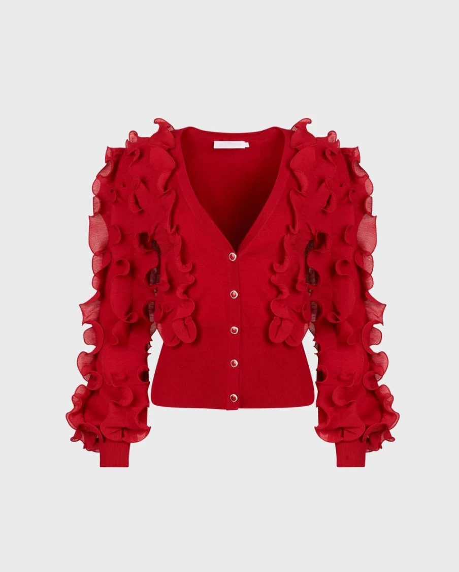 Anne Fontaine Red Celine Cardigan Women's Knit Sweater